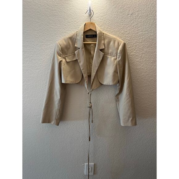 Revolve Lioness Miami Vice Cropped Wrap Blazer Tie Waist Beige Y2K Size M - Picture 4 of 7